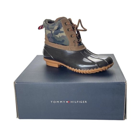 TOMMY HILFIGER Boot camouflage Harvet Brown Rain boots 6M women - Picture 2 of 11